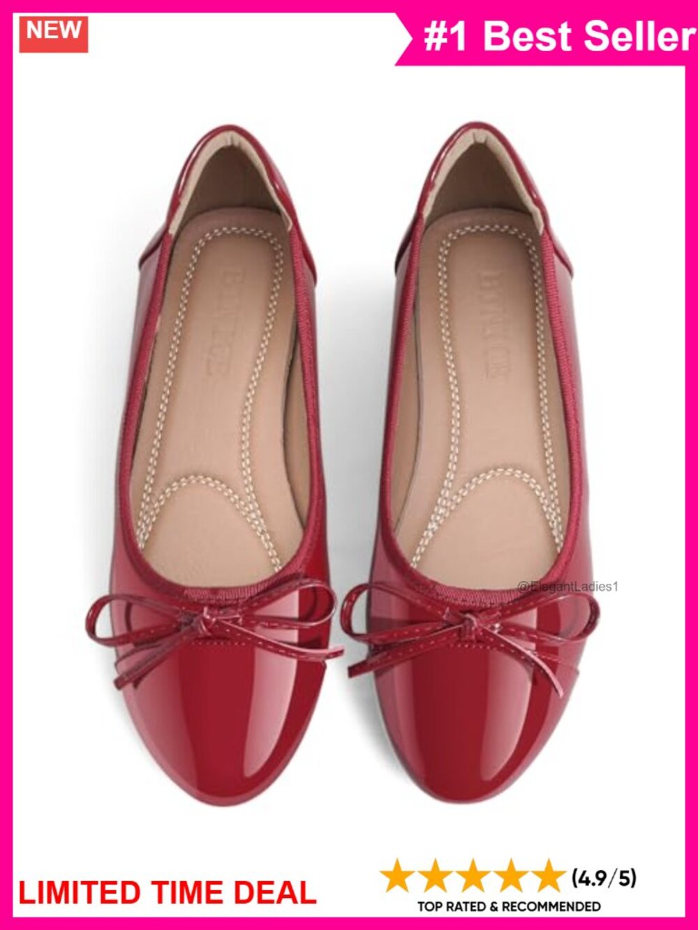 PU Leather Ballet Flats Memory Foam Comfort Slip-On Shoes for Work Office
